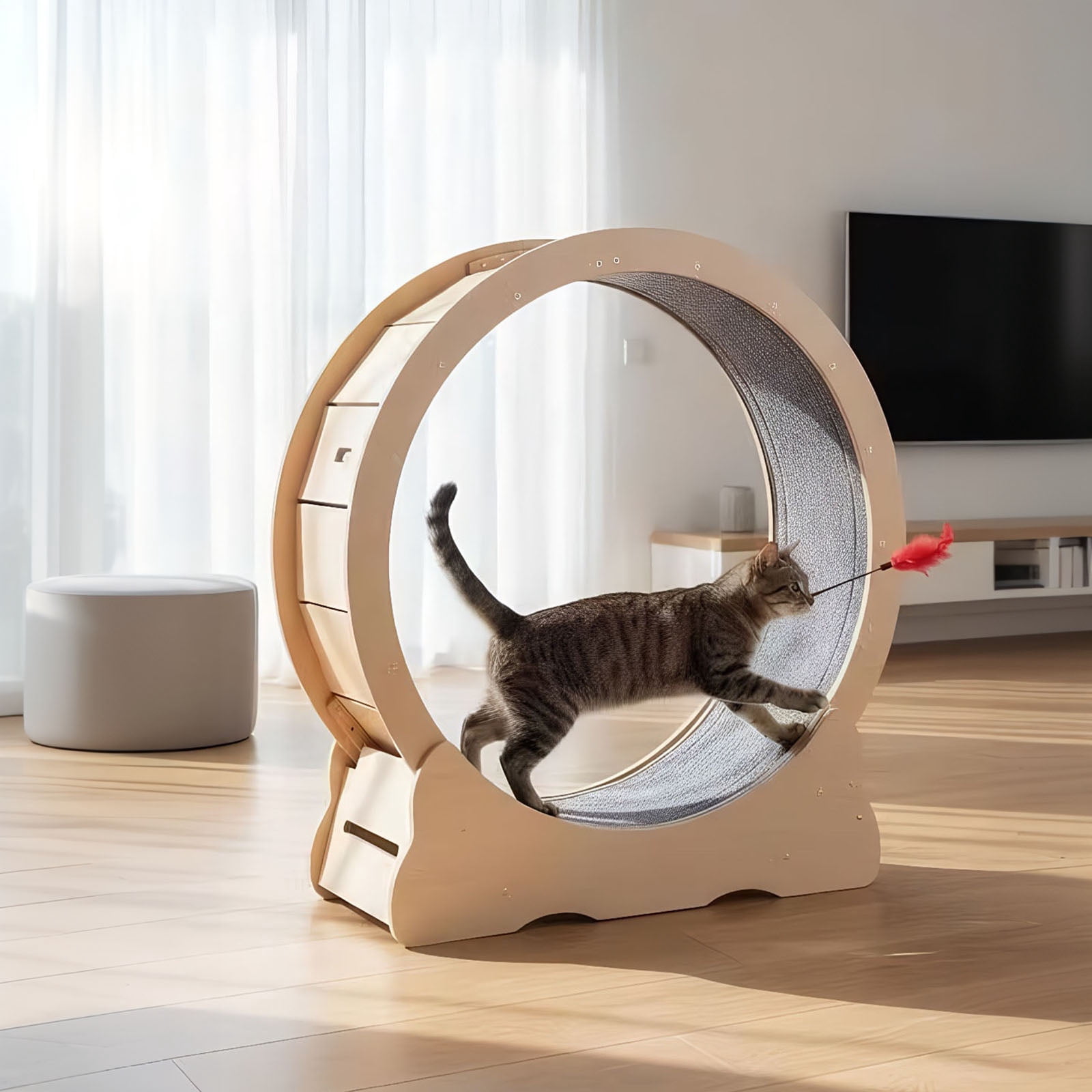 Large Cat Exercise Wheel, Indoor Cat Treadmill with Detachable Carpet, Quiet & Sturdy Running Wheel for Cats Walking, Running and Training