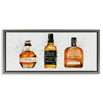 Stupell Industries Funny Phrases Whiskey Bottles Food & Beverage Painting Gray Floater Framed Canvas Art Print Wall Art, 25 x 11