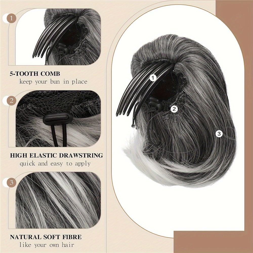 Straight Hair Bun Drawstring Synthetic Hair Extension Comb Clip Ponytail Updo Hairpiece
