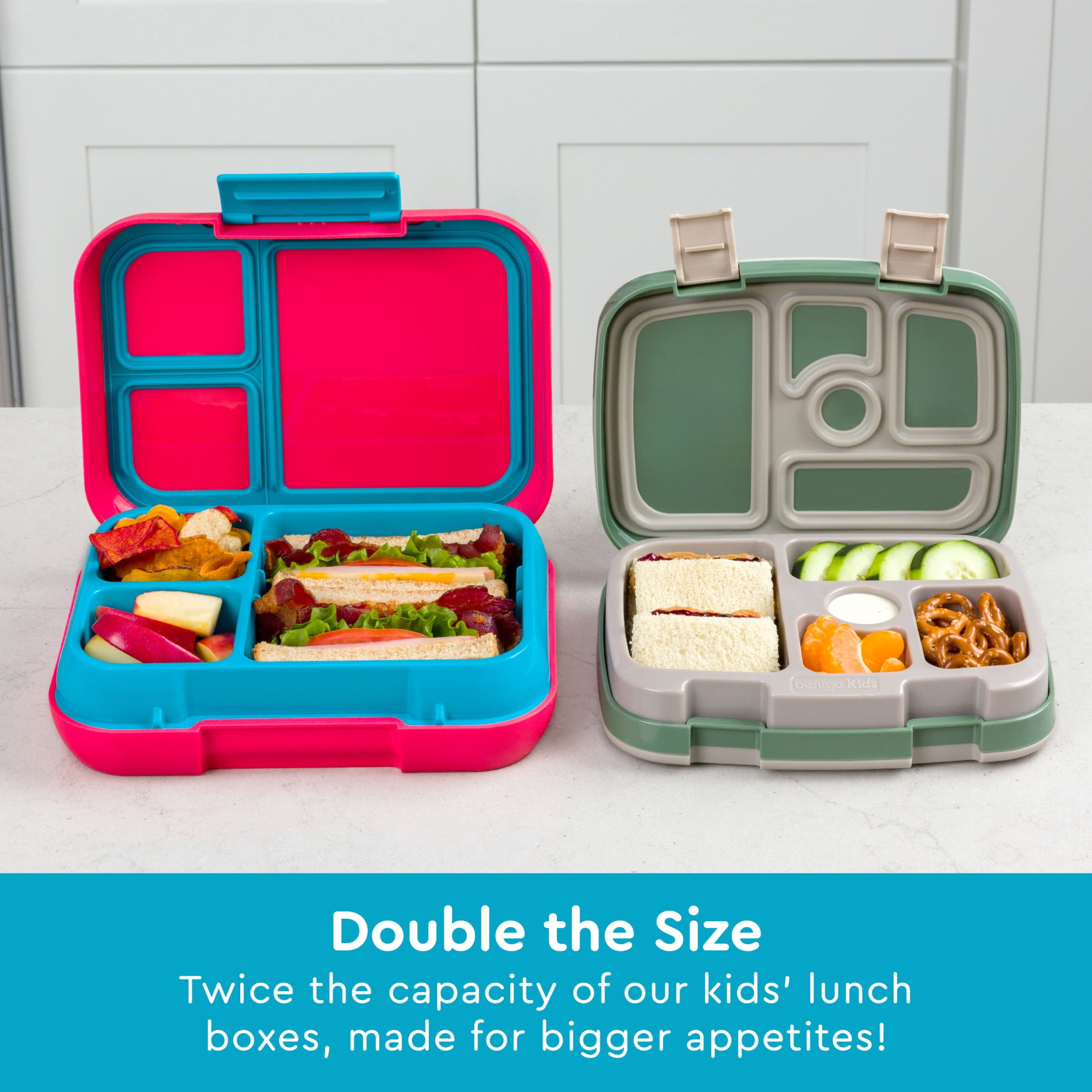 Bentgo® Pop - Leak-Proof Lunch Box & Removable Divider for Ages 8+ & Teens - Lunch Container Holds 5 Cups of Food; 3-4 Compartments; Microwave/Dishwasher Safe; 2 Year Warranty (Flame Red/Turquoise)