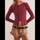 thumbnail image 4 of Cárdigan Corto de Punto Acanalado con Botones y Larga para Mujer, Estilo Y2K, Ajustado, con Cuello Redondo, Camiseta de Otoño Rojo Vino M, 4 of 7