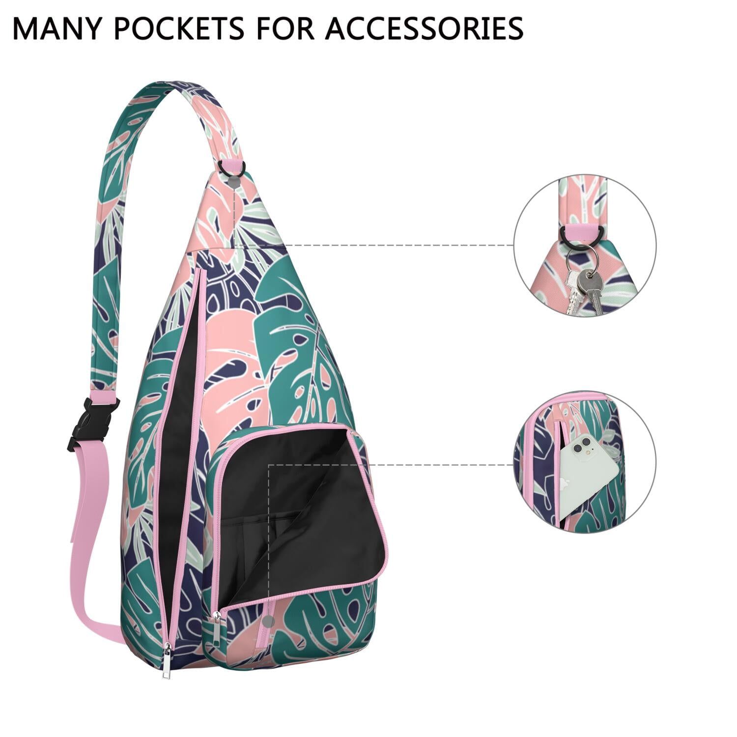 Botanical Jungle Leaves Sling Bag for Women & Men, Multi-Pocket Lightweight Shoulder Bag for Travel