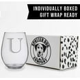 thumbnail image 6 of Monogram Etched 17oz Stemless Wine Glass (Letter U) A-Z Personalized gifts for Women, Custom wine glasses, Monogrammed Birthday gift for Her Initial, 6 of 6