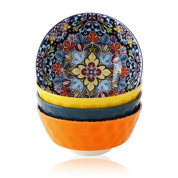 Artmica Porcelain Boho Cereal Bowls, Ceramic Soup Bowls Set of 4, 26 oz Colorful Bowls Set