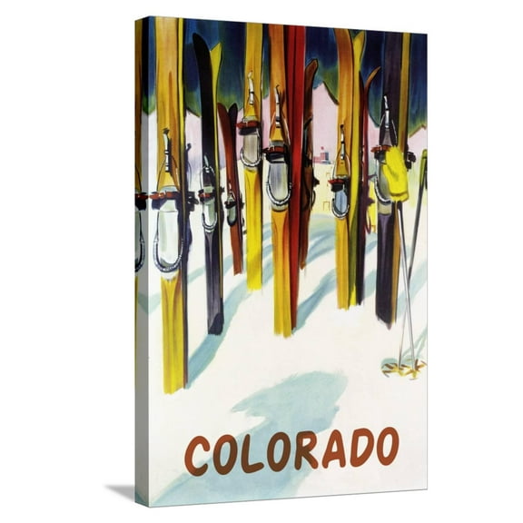 Art.com Colorado - Colorful Skis Stretched Canvas Print Wall Art by Lantern Press, 16" x 24"