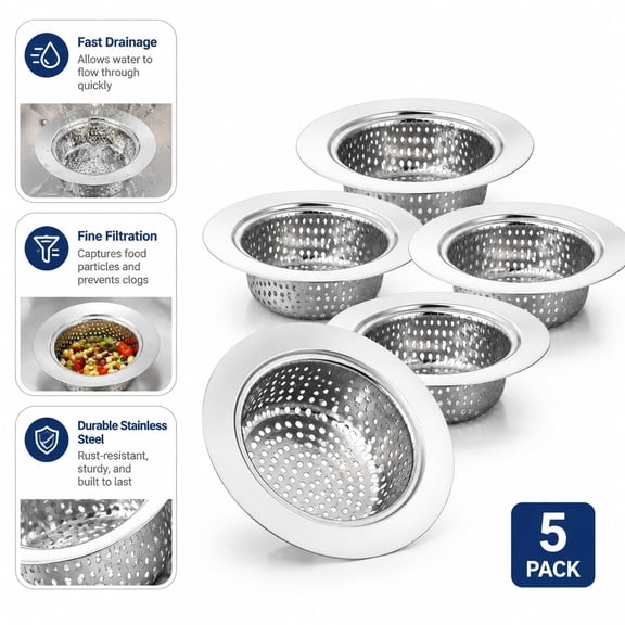 5-Pack Stainless Steel Sink Strainer, 4.3in Kitchen Drain Filter Net for Sink, Bathroom, Floor Drain, Rust-Resistant