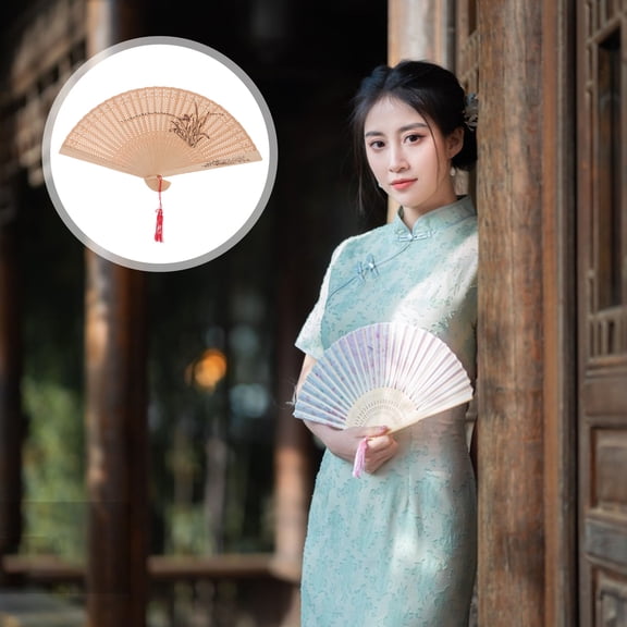 WHAMVOX  Sandalwood Folding Fan Hand Foldable Held Fans Bride Women's