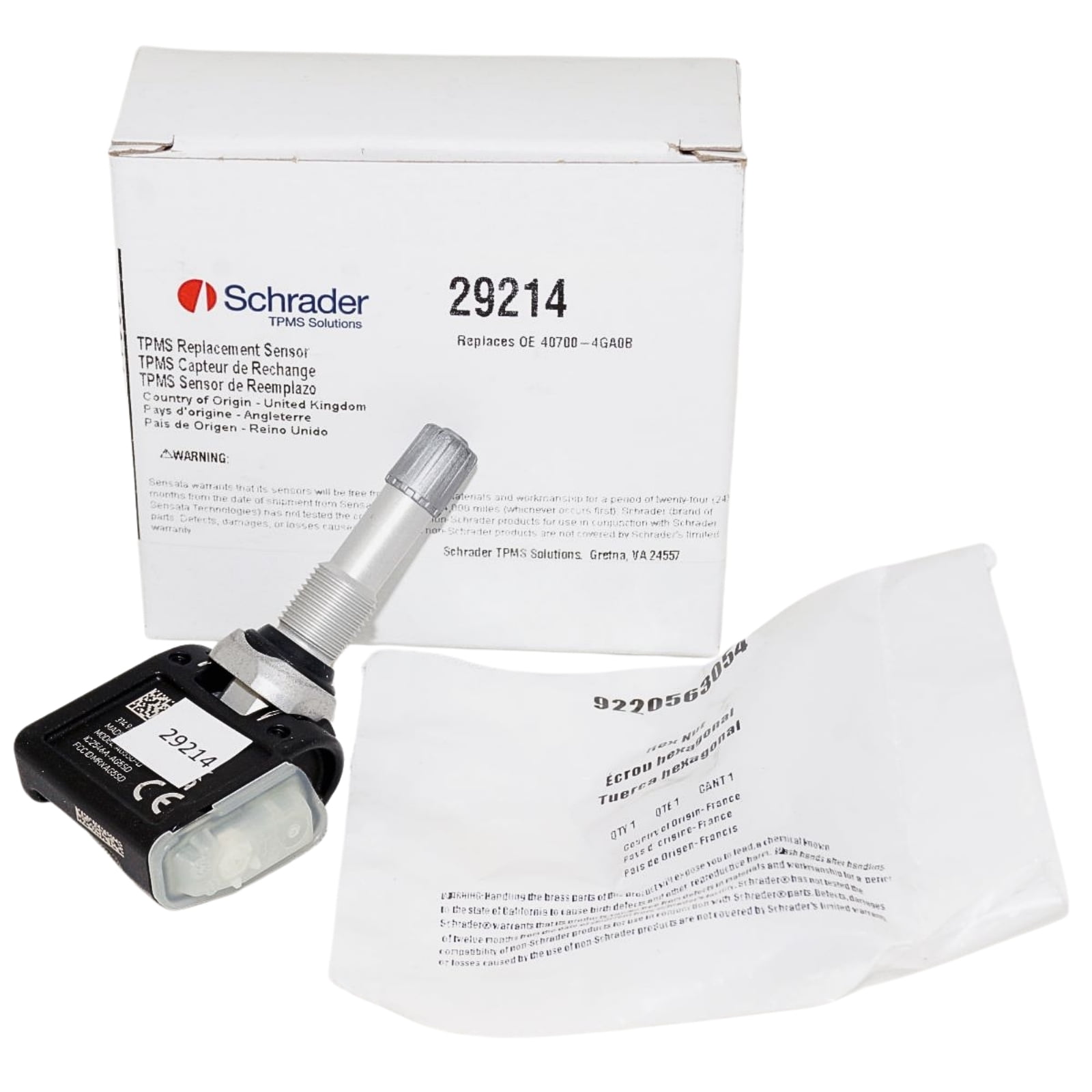 Schrader TPMS 29214 - TPMS Sensor with Clamp-in Adjustable Angle Valve - Compatible with Select Acura Models 2021-2026 - Qty 1 Sensor