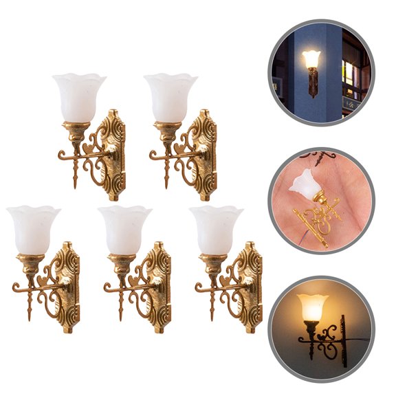 WRITWAA Set of 5 Miniature Wall Lamps in Stainless Steel, Ideal Mini House Accessories for Collectors and Dollhouse Decor