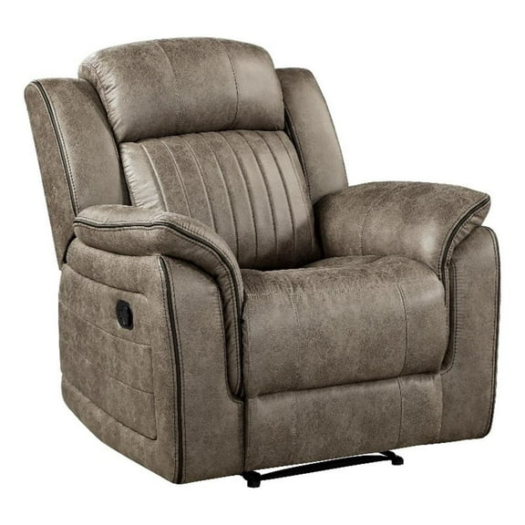 Bento 38 Inch Manual Recliner Chair- Tab Pull- Sandy Brown Microfiber
