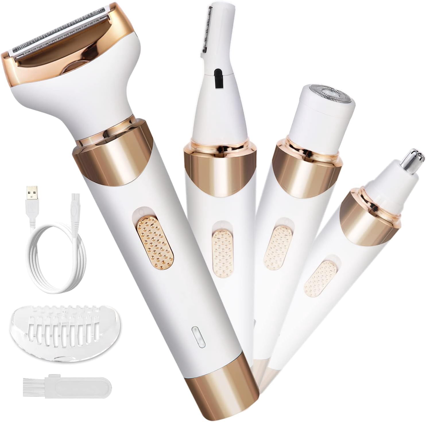 Electric Razor for Women Bikini Trimmer, MKIOVH Women's Cordless Portable 4 in 1 Painless Shaver, ​for face Legs Brows Nose Detachable Head USB Rechargeable Hair Trimmer