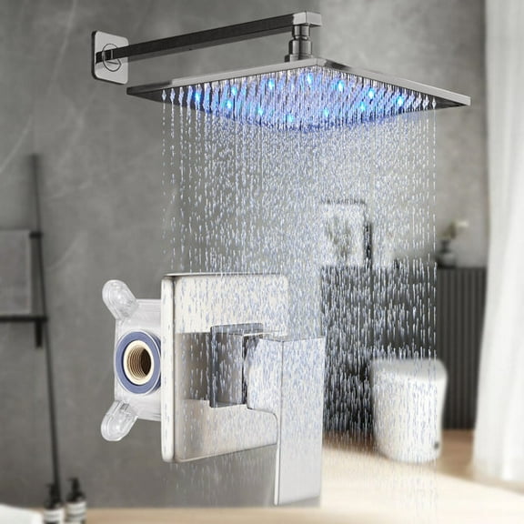 Brushed Nickel Wall Mounted Shower Faucet Set Rainfall Shower Head Combo with Mixer Valve kit