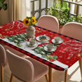 thumbnail image 3 of Red Christmas Table Cloths for 5 Foot Rectangle Tables, Xmas Snowman Tree Snowflakes Birch Branches Patio Waterproof Elastic Fitted Tablecloths, Washable Rectangular Table Cover for Camping, 3 of 8