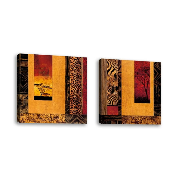 Set of 2 - African Studies II - Contemporary Fine Art Giclee on Canvas Gallery Wrap - wall décor - Art painting - 18 x 18 Inch - Ready to Hang
