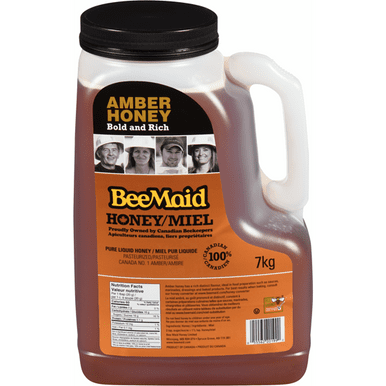 BeeMaid Amber Liquid Honey, 100% Pure Canadian Professional Grade, 7 kg (15.4 lbs) Bulk Foodservice Pail