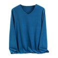thumbnail image 1 of Qarigey Ropa interior térmica de invierno frío, camiseta elástica con cuello en V gruesa y holgada portátil, ropa informal cómoda, Tops Camisetas lago azul SG, 1 of 6
