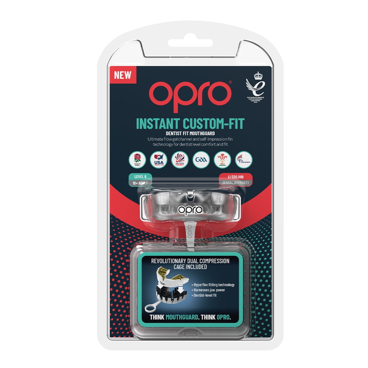 OPRO Instant Custom-Fit Mouthguard - Mouth Guard For Boxing, MMA & Football (Clear, Adult)
