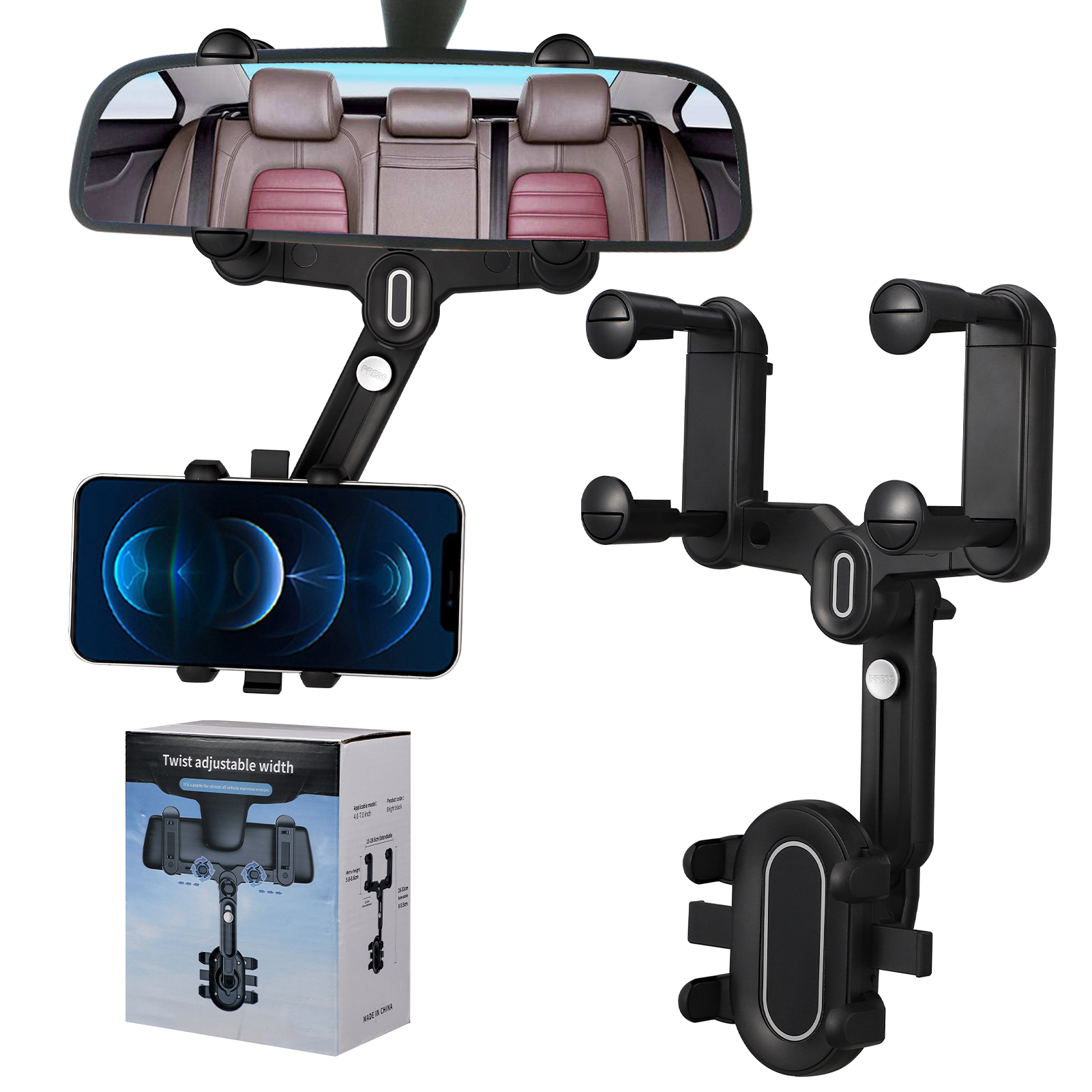 sixwipe Car Rear View Mirror Phone Holder, Universal Phone Car Mount