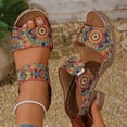 thumbnail image 2 of Rokment Womens Ethnic Retro Platform Slip on Dress Sandals Bohemian Beach Vintage Casual Leather Arch Support Chunky Block High Heels Slides Slippers for Vacation Red Size 9, 2 of 6