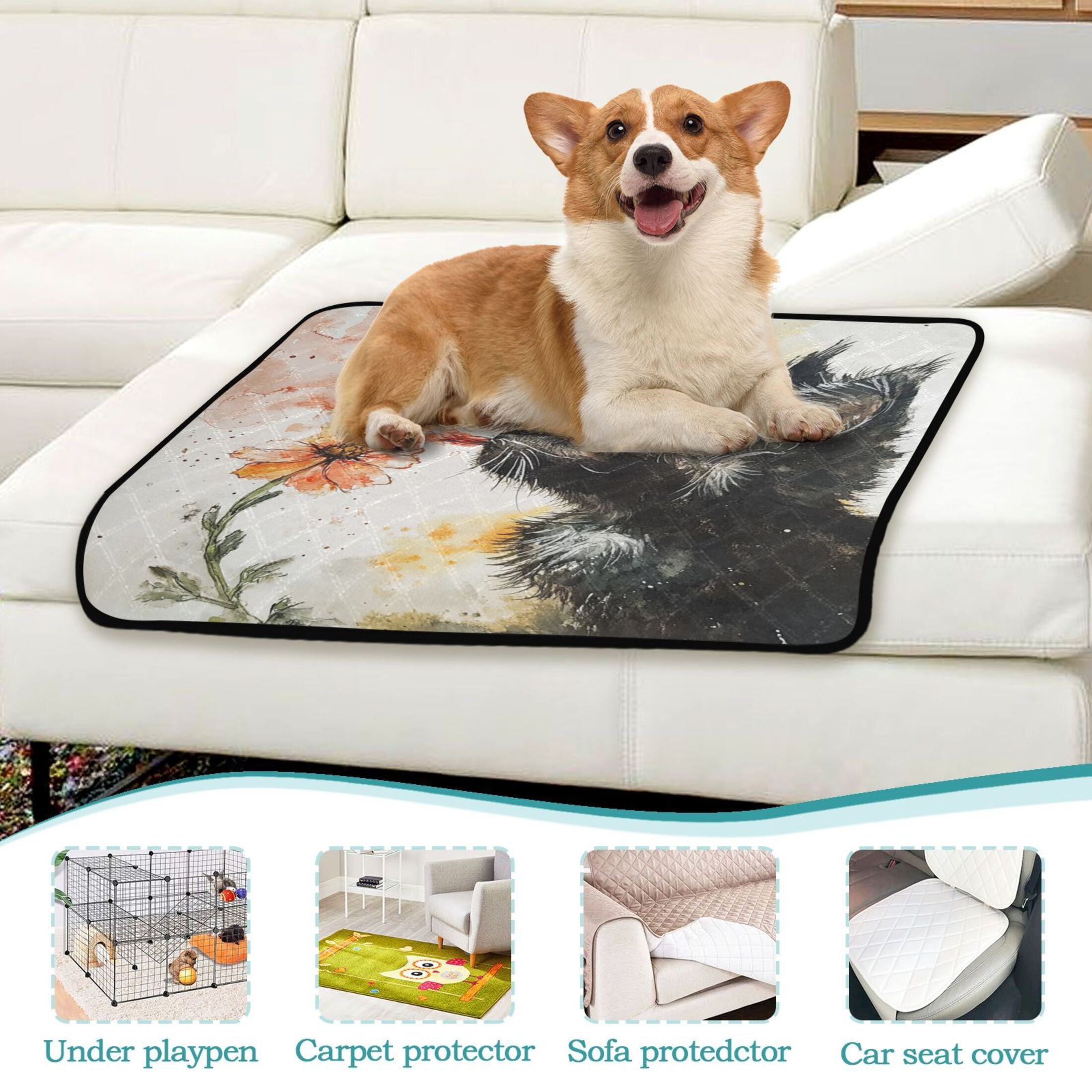 Qxltty Skinny Black Cat Cat litter Pads Pet Set of 3 Diaper Mats Center Anti-leakage Layer Absorbent Soft and Comfortable