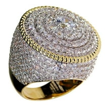 Men's Flower Cluster Pinky Ring 20MM 14K Gold Plated 2-Tone Round CZ Micro Pave Size 9
