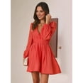 thumbnail image 4 of Mini Deep V Long Sleeve Dress for Women A-Line High Waisted Casual Flowy Dress for Wedding Guest Orange & Red XL, 4 of 9