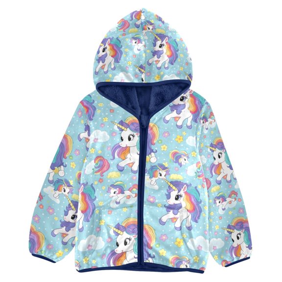 ALAZA Toddler Polar Fleece Jacket Cute Unicorns Kids Hooded Warm Coats Outerwear 9-10T
