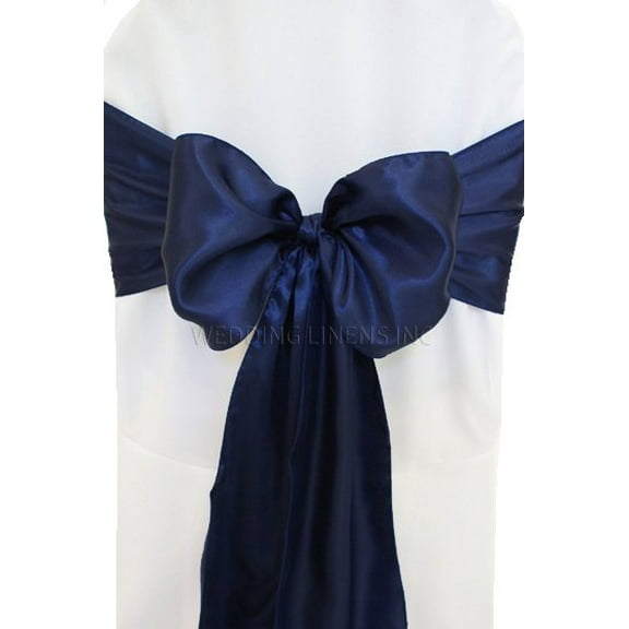 Wedding Linens Inc. (10pcs) 8" x 108" Satin Chair Sashes Chair Sash Bow ties for Wedding Party Catering Banquet Decoration Events - Navy Blue