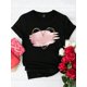 thumbnail image 2 of Women's Pink Heart Pattern Round Neck Short Sleeve T-Shirt Graphic Tees Women Tops, 2 of 7