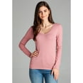 thumbnail image 4 of Emmalise Women's Junior and Plus Size Vneck Tshirt Long Sleeves Shirt Tee, 2xl, D.Pink, 4 of 6
