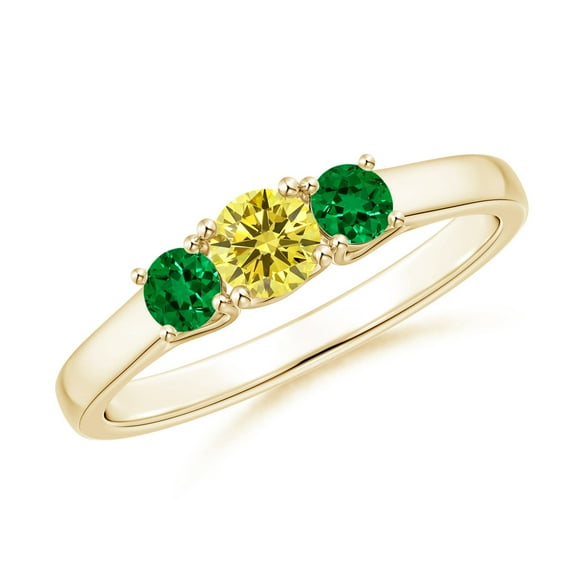ANGARA Lab Grown Yellow Diamond Three Stone Ring for Women in 14K Yellow Gold (Size-4mm| Clarity-VS) | April Birthstone, Anniversary, Jewelry Gift for Women | Lab-Grown Yellow Diamond Ring