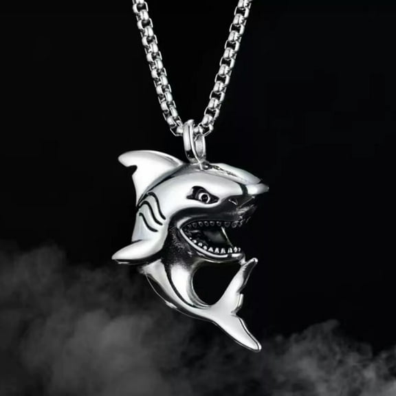 GKNET Silver Animal Shark Pendant Necklace Men's Punk Rock Delicate Jewelry Chain 24" Gift