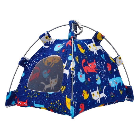 Tente d'Hiver Chaude pour Perroquet, Abri Solaire Détachable à Motif de Chat Bleu, Maison pour Oiseaux Intérieur et Extérieur, Taille P