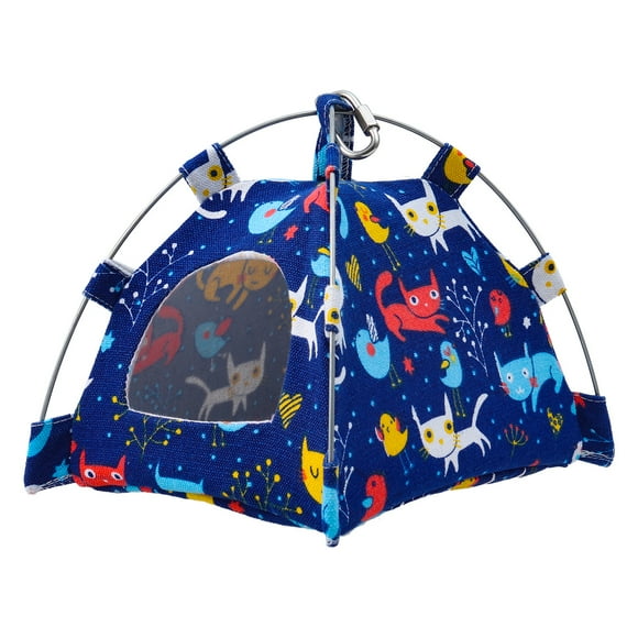 Parrot Winter Warm Tent Detachable Blue Cat Pattern Sun Shelter House for Birds Indoor and Outdoor Size S