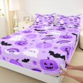 thumbnail image 4 of Feelyou Cartoon Ghost Pumpkin King Sheets, Kawaii Bat Rainbow Bedding, Purple, 4 Pieces, 1 Flat Sheet, 1 Fitted Sheet and 2 Pillowcases, 4 of 5