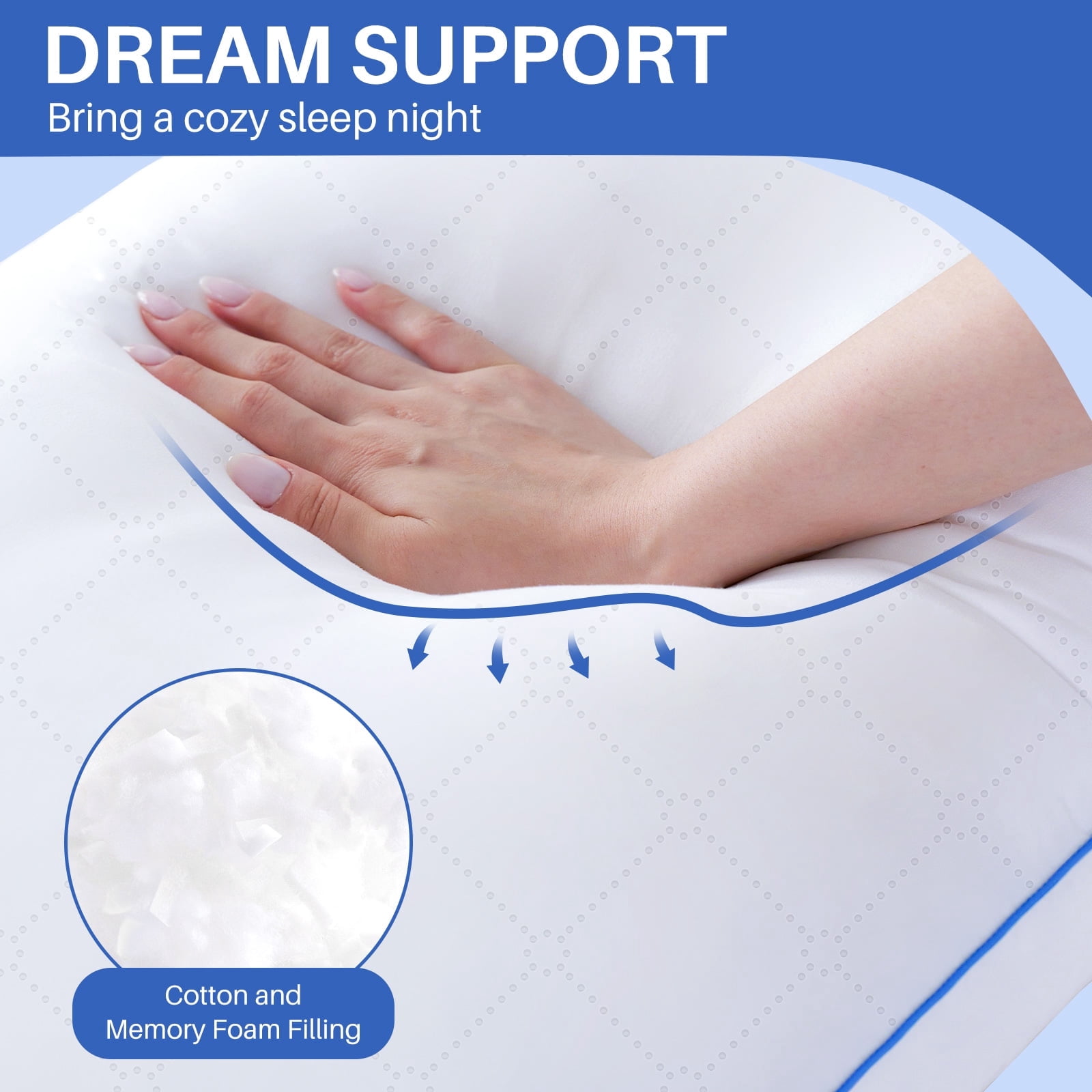 Nalqet 20x54 Long Body Pillow for Adults - Firm Body Pillow Insert with Shredded White Memory Foam, Soft Support for Side Sleeping, Pregnant Women, Washable White
