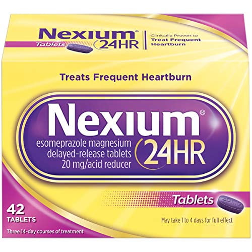 Nexium 24HR Acid Reducer Heartburn Relief Tablets for All-Day and All-Night Protection from Frequent Heartburn, Heartburn Medicine with Esomeprazole Magnesium - 42 Count