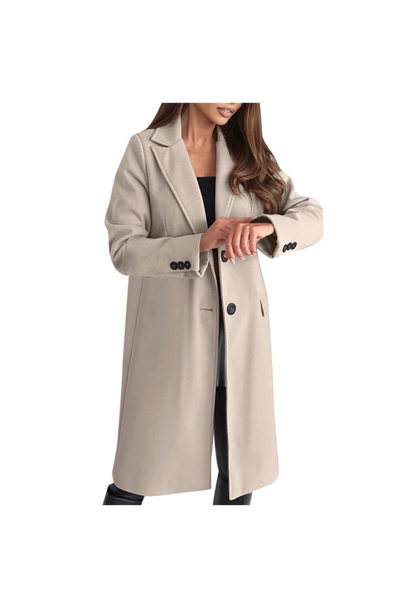 Womens Trench Coat Mid Length Coat Elegant Overcoat Single Breasted Winter Coat Dress Coat with Pockets