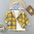 thumbnail image 3 of Efsteb 2-13 Years Girls Plaid Jackets Boys Hooded Coat Fall Fashion Long Sleeve Button Jacket Shirts (Yellow,2-3 Years), 3 of 4