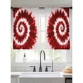 thumbnail image 3 of Sheer Curtains 54 inches Long 2 Panels Set Red Tie-dye Chinese Style Abstract Ethnic Spiral Watercolor Tiers Sheers Rod Pocket Small Window Short Curtains for Kitchen Cafe, Each 52" W x 54" L, 3 of 7