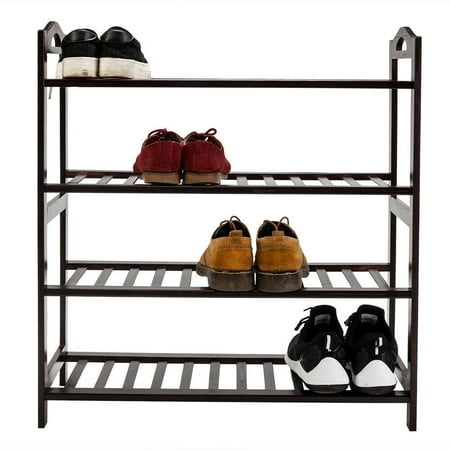 Zimtown Nature Bamboo 4 Tier Shoes Rack Storage Organizer 12-Batten Free Standing Shoes