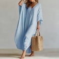 thumbnail image 5 of YuXingFu Casual Summer Dresses for Women Maxi Crew Neck Plus Size Womens Dress Long Sleeve Solid Color Long Casual Summer Sky Blue S, 5 of 9