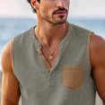 thumbnail image 4 of Men's Linen Tank Tops Sleeveless Breathable Muscle Shirts Henley V Neck with Chest Pocket Casual Summer Beach Yoga Vacation Workout Gym Activewear Tees, 4 of 7