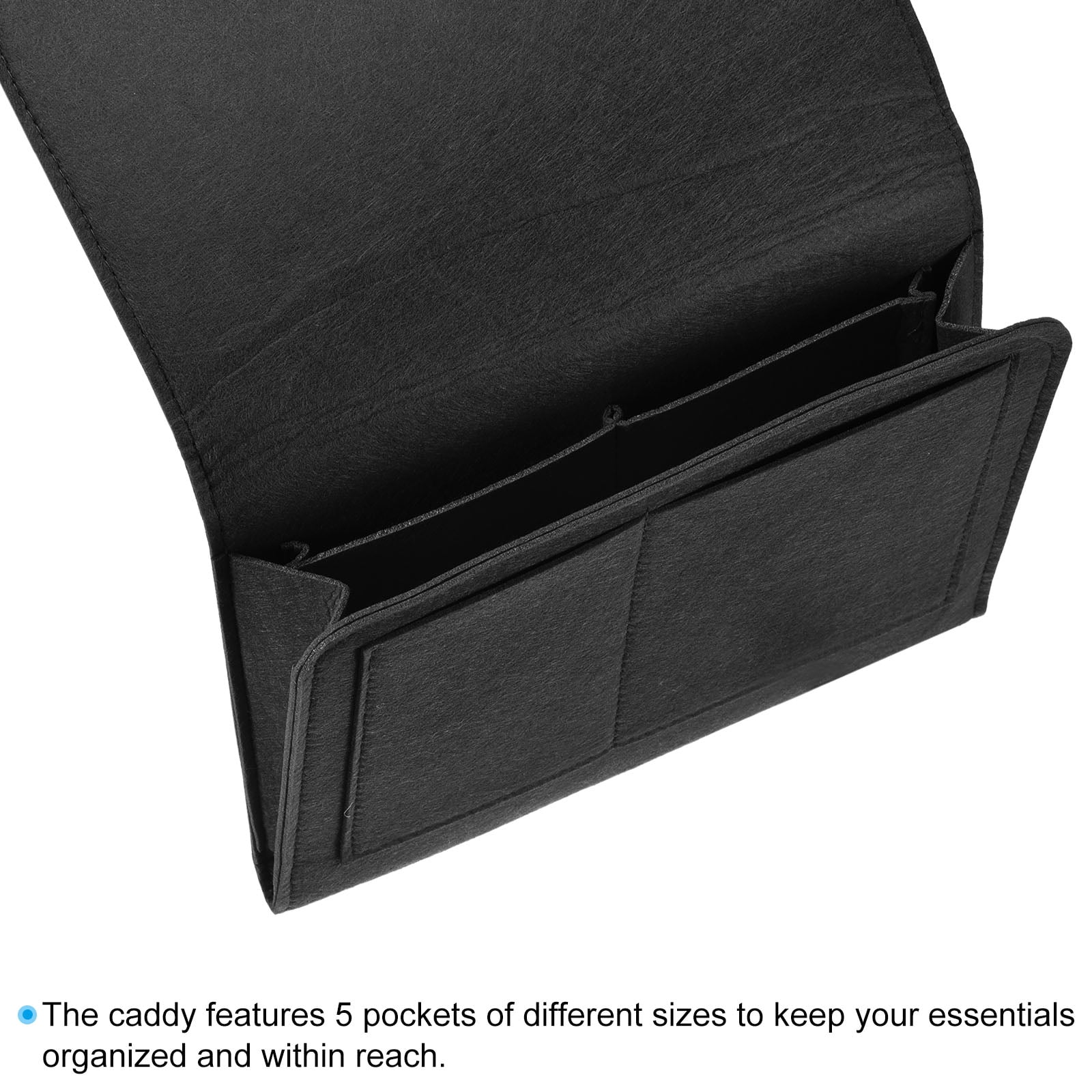 Unique Bargains Felt Bedside Hanging Organizer for Remotes and Phones Black 11"