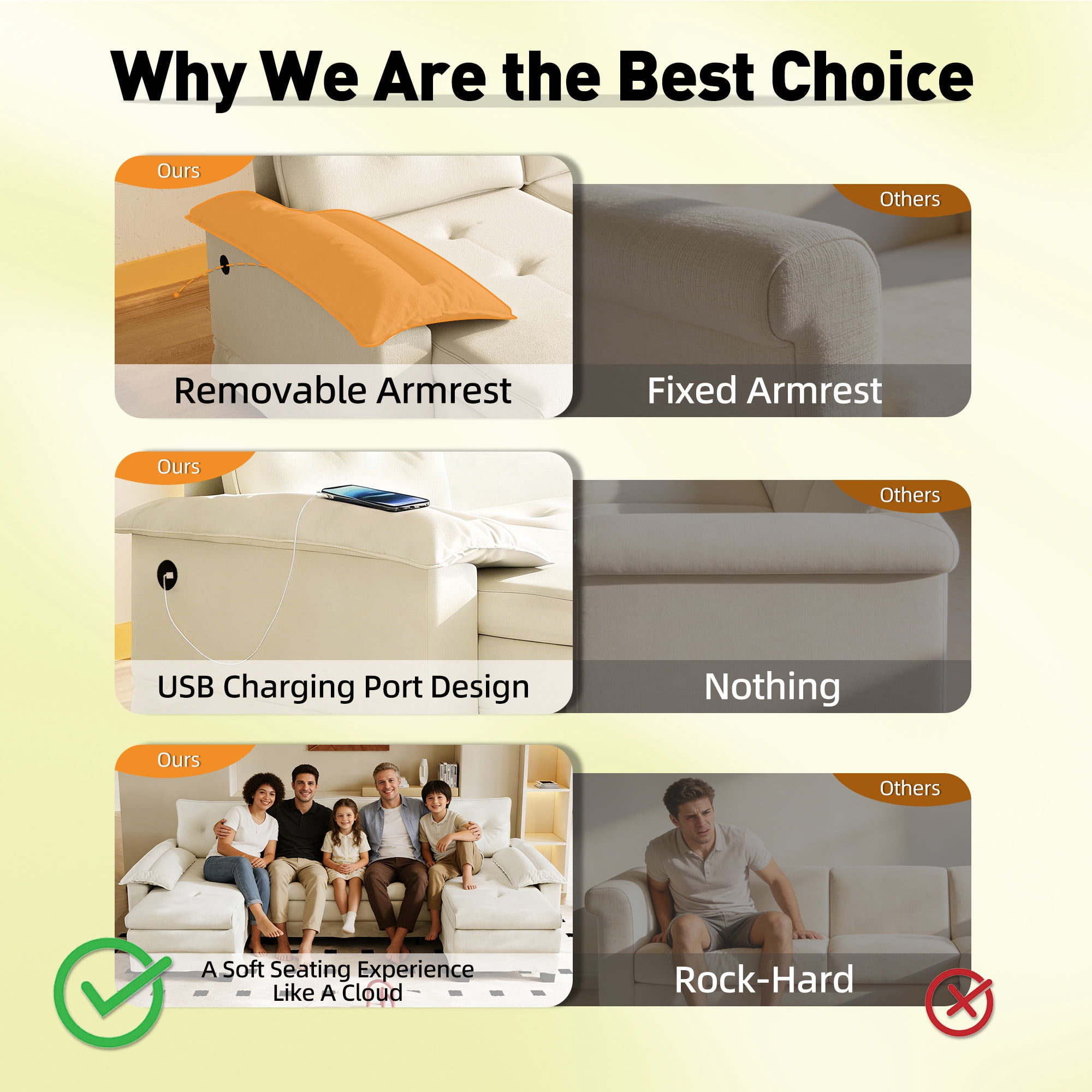 Howcool 110" U-Shaped Sleeper Sofa with Pull Out Bed, USB Ports and Dual Chaise Lounge