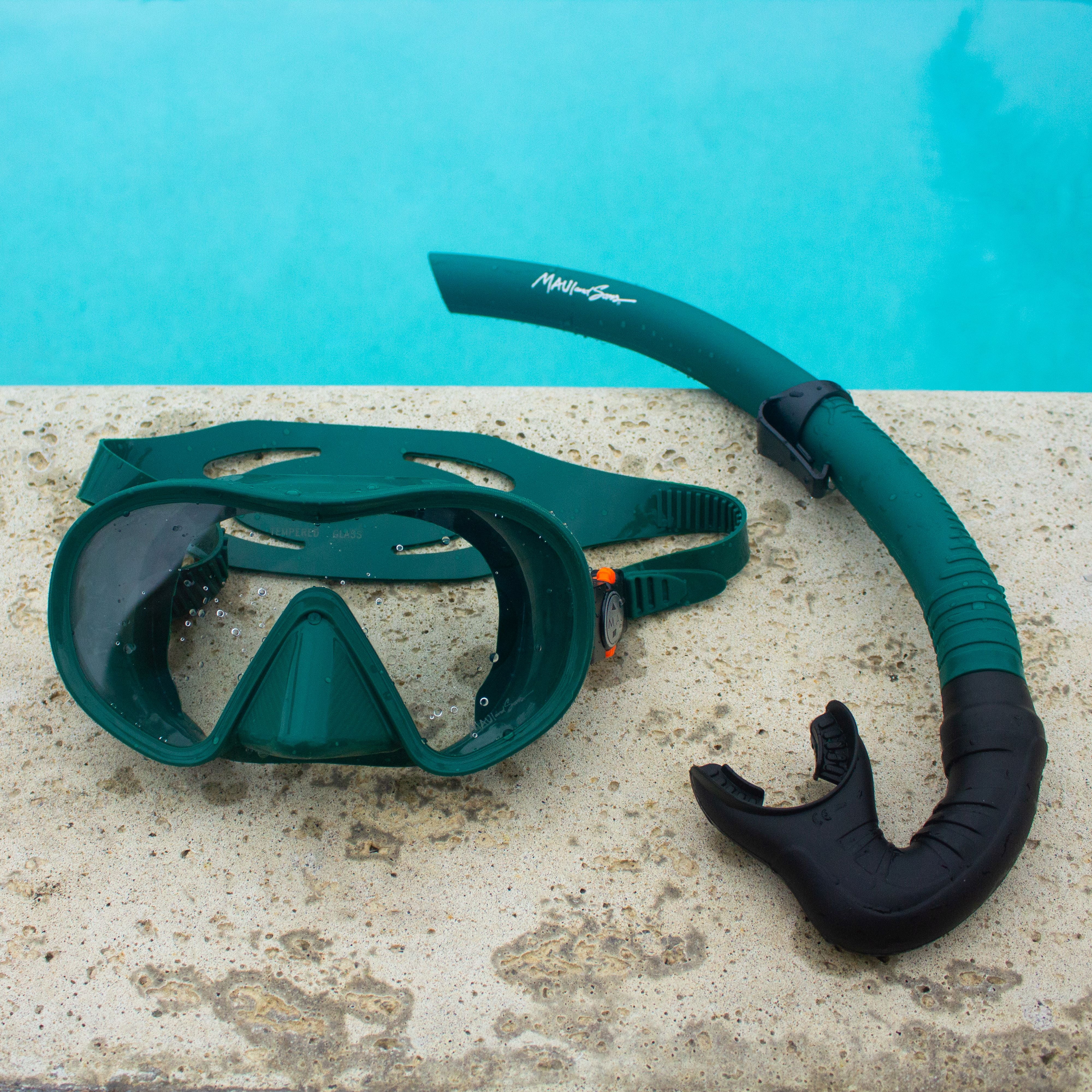 Maui and Sons High-End Silicone Pro Diving Kit w/Snorkel Mask Adult One Size Fits All Green