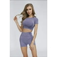 thumbnail image 2 of Conjuntos de entrenamiento de yoga acanalados sin costuras para mujeres 2 piezas trajes de gimnasio sin mangas de cintura alta pantalones cortos trajes fitness correr, 2 of 5