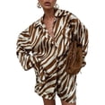thumbnail image 2 of Women 2 Piece Short Sets Print Vacation Outfits Tops Resort Brown S, 2 of 7