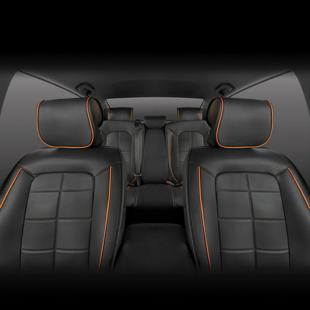 Motor Trend Premium Faux Leather Full Set Car Seat Covers Orange Front And Rear Bench Cover For Truck Van Suv Com - Motor Trend Luxefit Gray Faux Leather Car Seat Cover