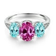 thumbnail image 2 of Gem Stone King 10K White Gold Pink Created Sapphire Blue Apatite and White Lab Grown Diamond 3 Stone Engagement Ring for Women (2.74 Cttw, Gemstone Birthstone, Size 7), 2 of 5